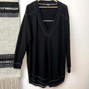 Free People, Intimately Free Sz XS Black Contrast Stitched Oversized Longline